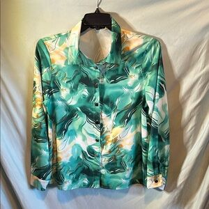 SHEIN Green Marble-Print Button Down Shirt